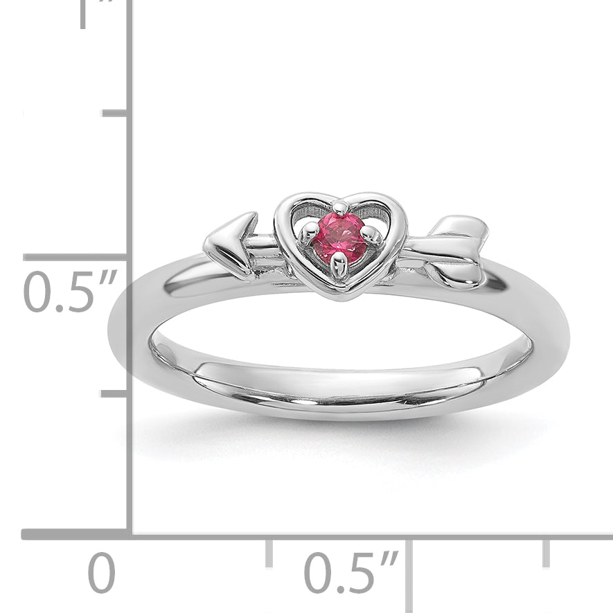 Sterling Silver Stackable Expressions Rhodium-plated Pink Tourmaline Heart with Arrow Ring
