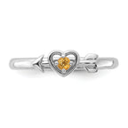 Sterling Silver Stackable Expressions Rhodium-plated Citrine Heart with Arrow Ring