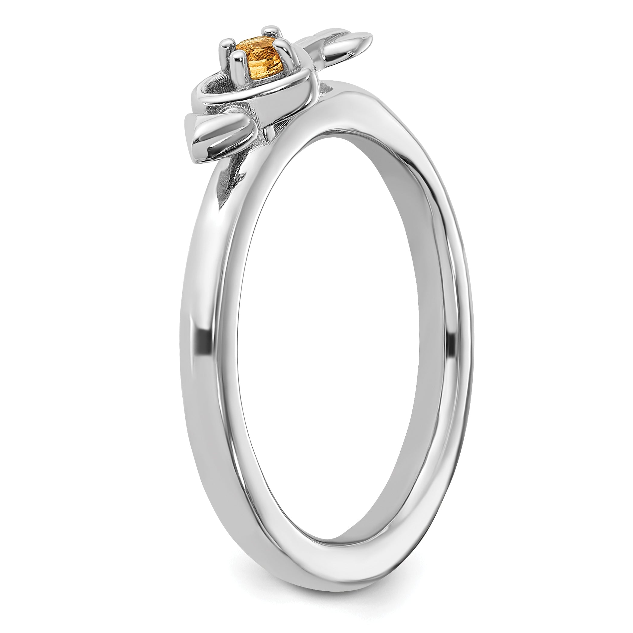 Sterling Silver Stackable Expressions Rhodium-plated Citrine Heart with Arrow Ring