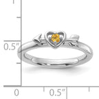 Sterling Silver Stackable Expressions Rhodium-plated Citrine Heart with Arrow Ring