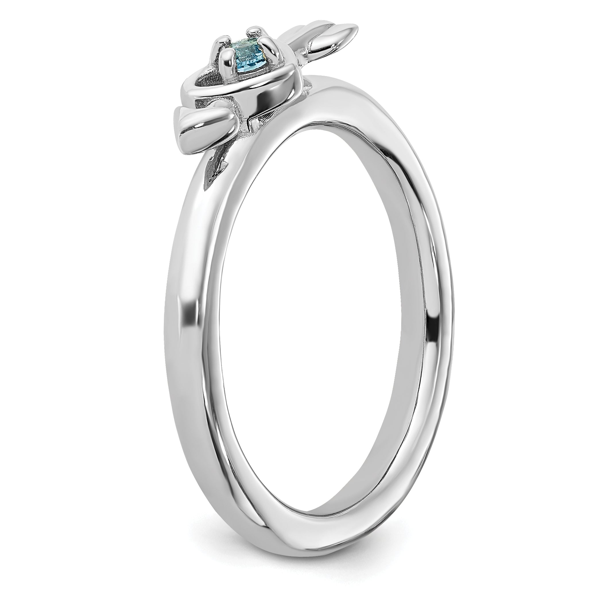 Sterling Silver Stackable Expressions Rhodium-plated Blue Topaz Heart with Arrow Ring