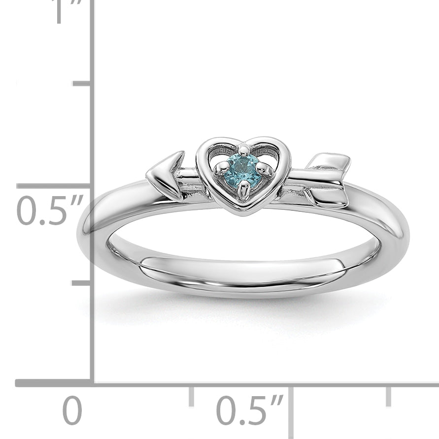 Sterling Silver Stackable Expressions Rhodium-plated Blue Topaz Heart with Arrow Ring