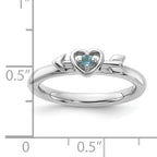 Sterling Silver Stackable Expressions Rhodium-plated Blue Topaz Heart with Arrow Ring