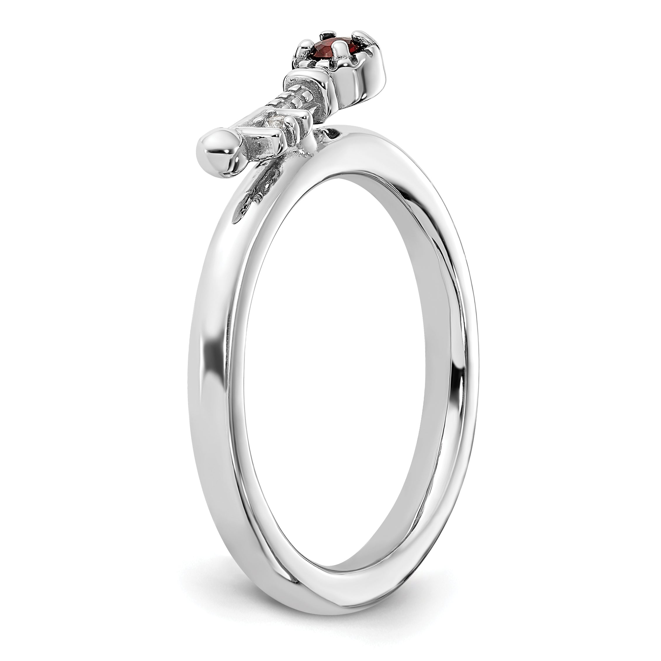 Sterling Silver Stackable Expressions Rhodium-plated Garnet and White Topaz Key Ring