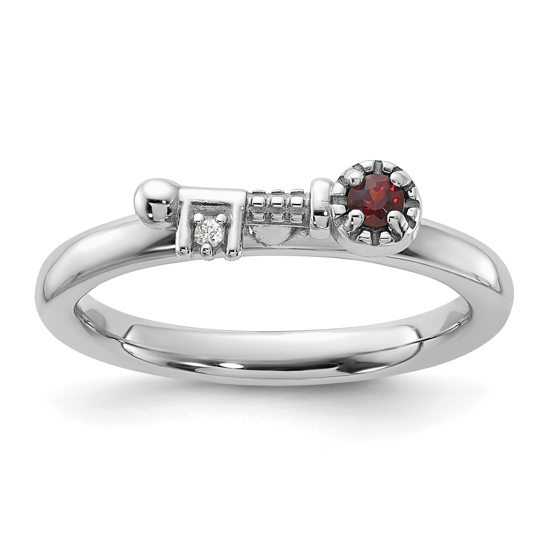 Sterling Silver Stackable Expressions Rhodium-plated Garnet and White Topaz Key Ring Main image