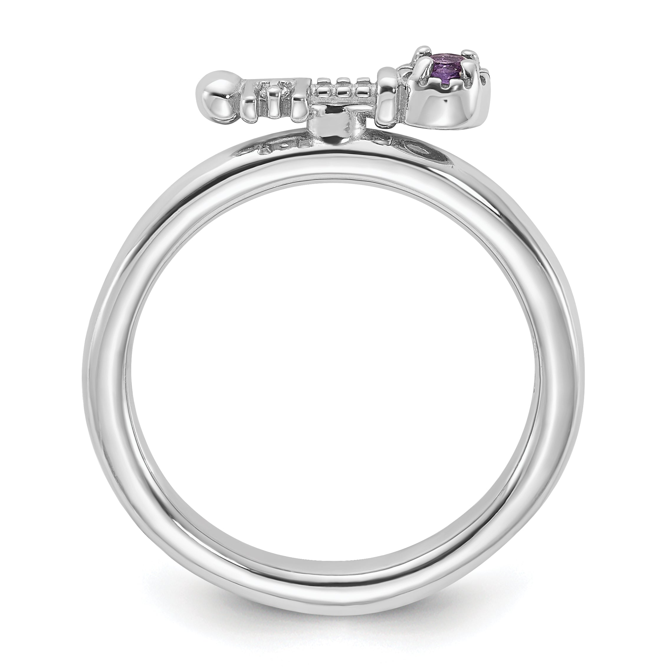 Sterling Silver Stackable Expressions Rhodium-plated Amethyst and White Topaz Key Ring Secondary image
