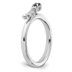 Sterling Silver Stackable Expressions Rhodium-plated Amethyst and White Topaz Key Ring