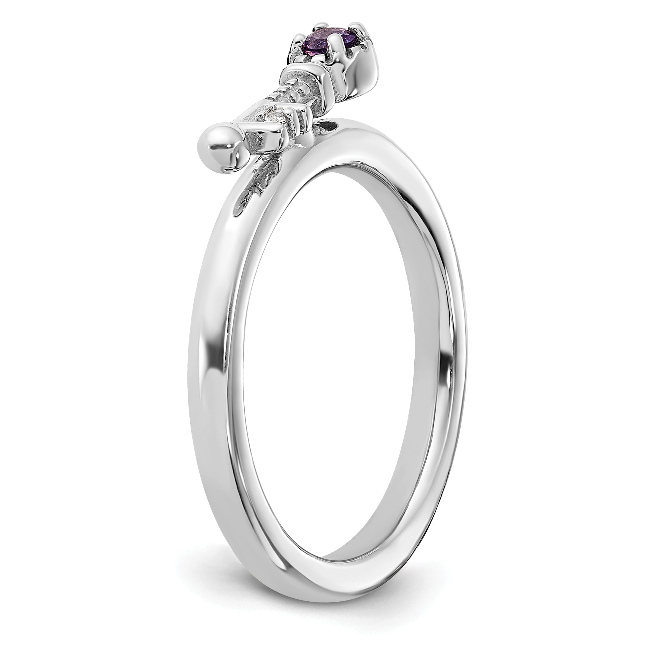 Sterling Silver Stackable Expressions Rhodium-plated Amethyst and White Topaz Key Ring