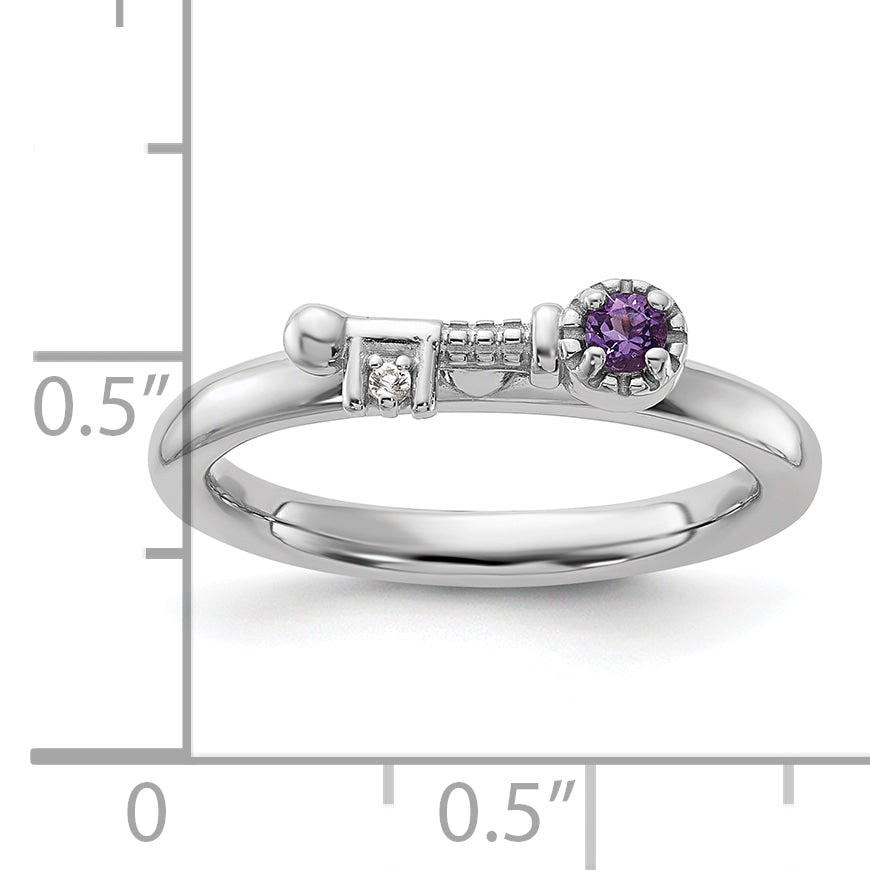 Sterling Silver Stackable Expressions Rhodium-plated Amethyst and White Topaz Key Ring