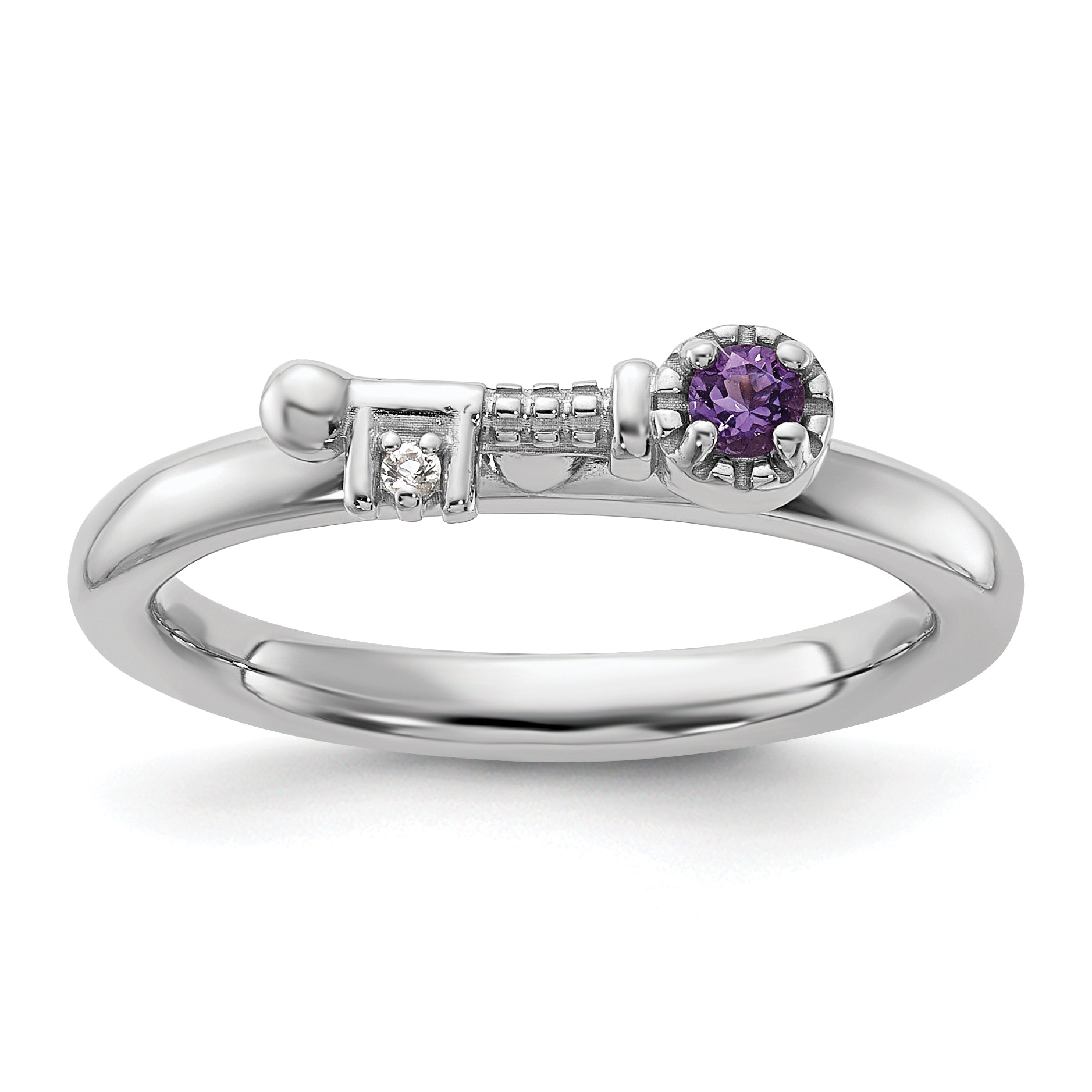 Sterling Silver Stackable Expressions Rhodium-plated Amethyst and White Topaz Key Ring Main image