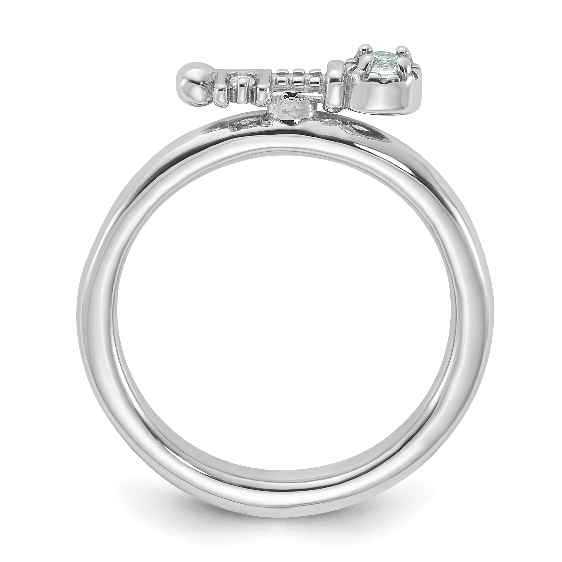Sterling Silver Stackable Expressions Rhodium-plated Aquamarine and White Topaz Key Ring Secondary image