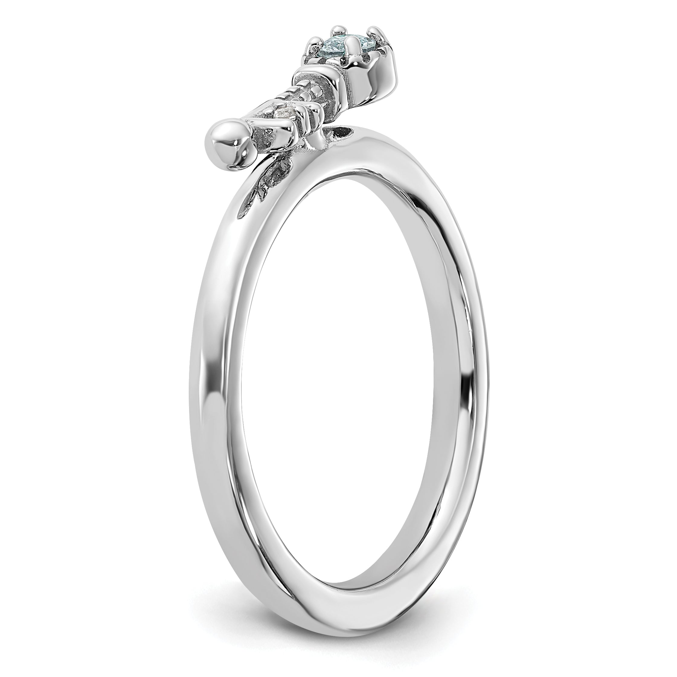Sterling Silver Stackable Expressions Rhodium-plated Aquamarine and White Topaz Key Ring