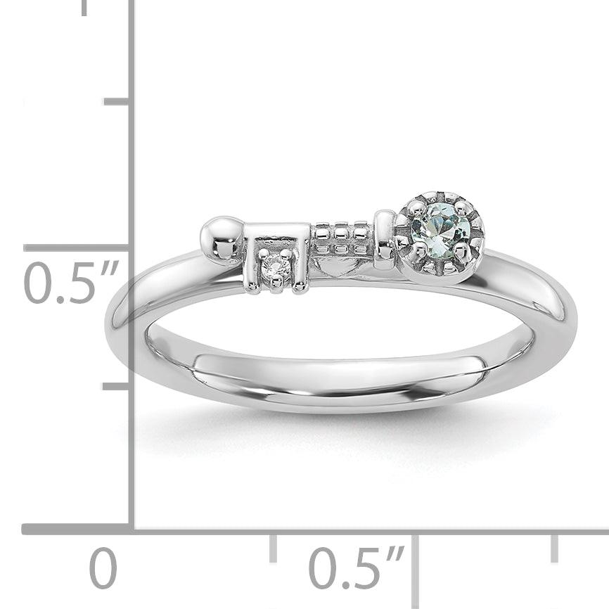 Sterling Silver Stackable Expressions Rhodium-plated Aquamarine and White Topaz Key Ring