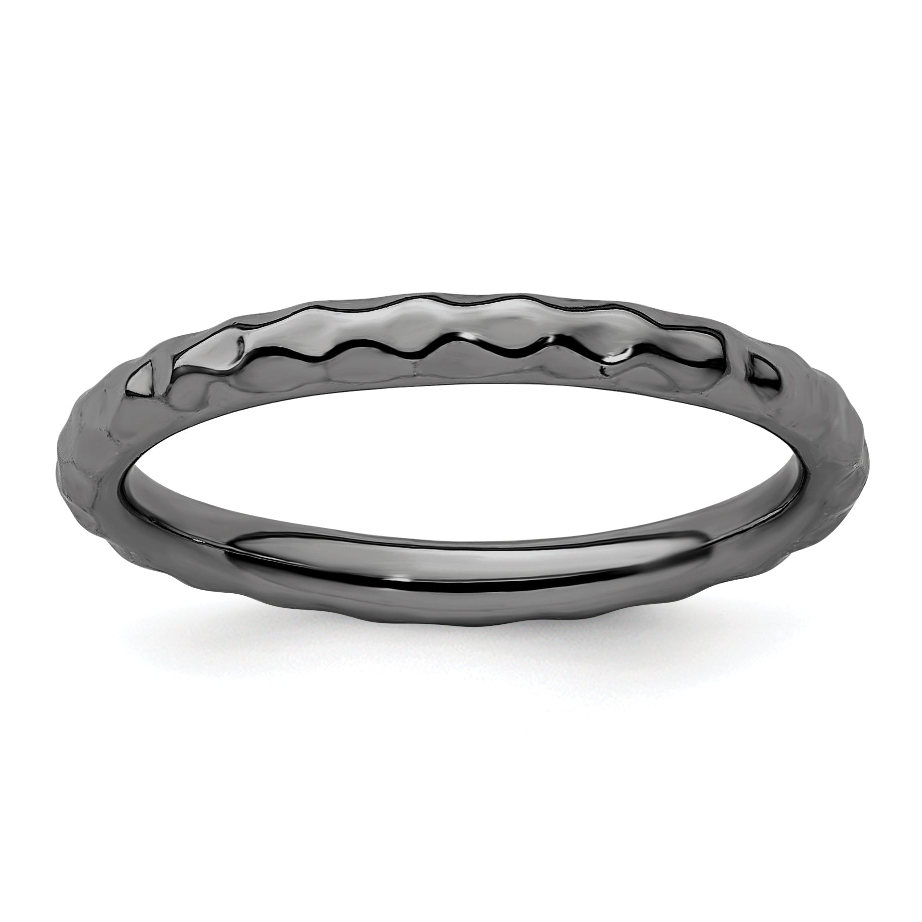 Sterling Silver Stackable Expressions Black-plated Hammered Ring Main image