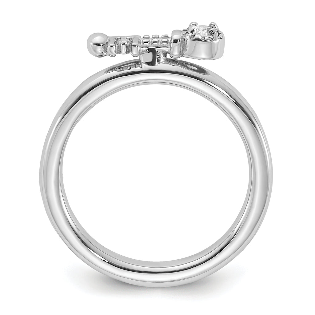Sterling Silver Stackable Expressions Rhodium-plated White Topaz Key Ring