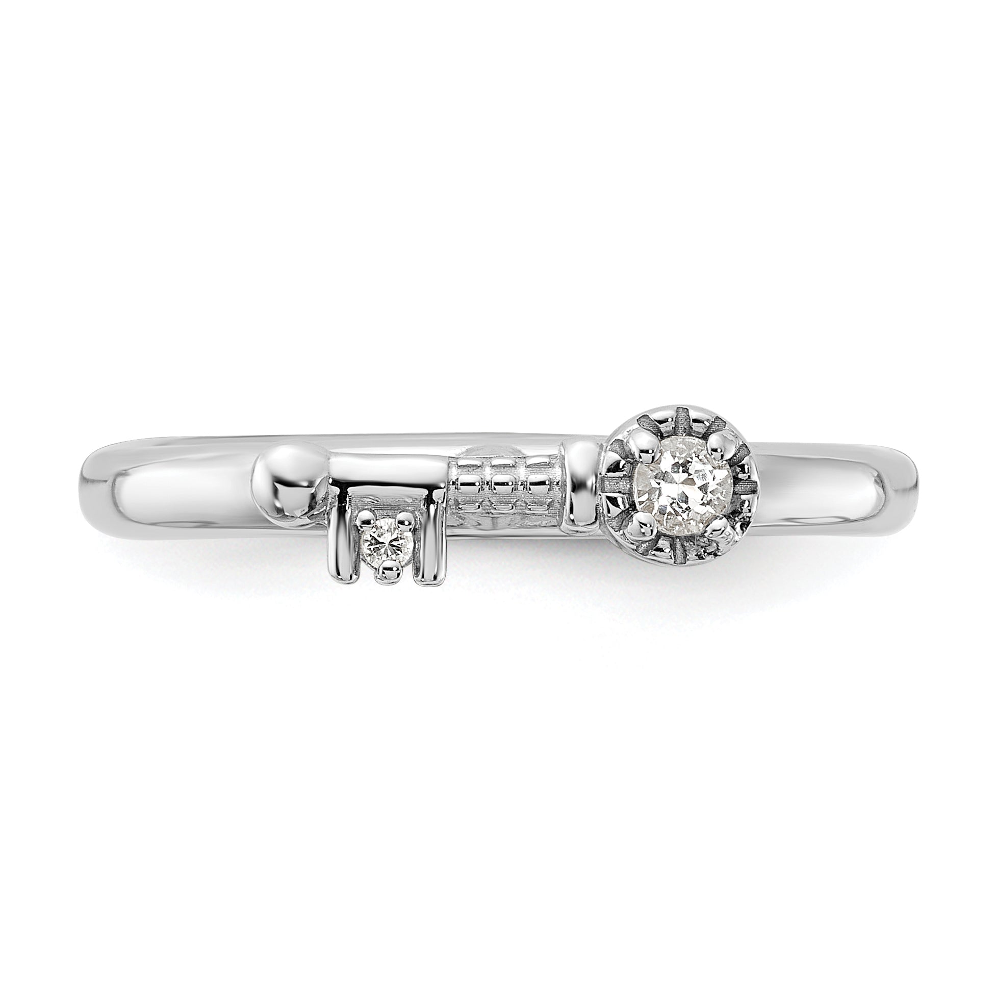 Sterling Silver Stackable Expressions Rhodium-plated White Topaz Key Ring