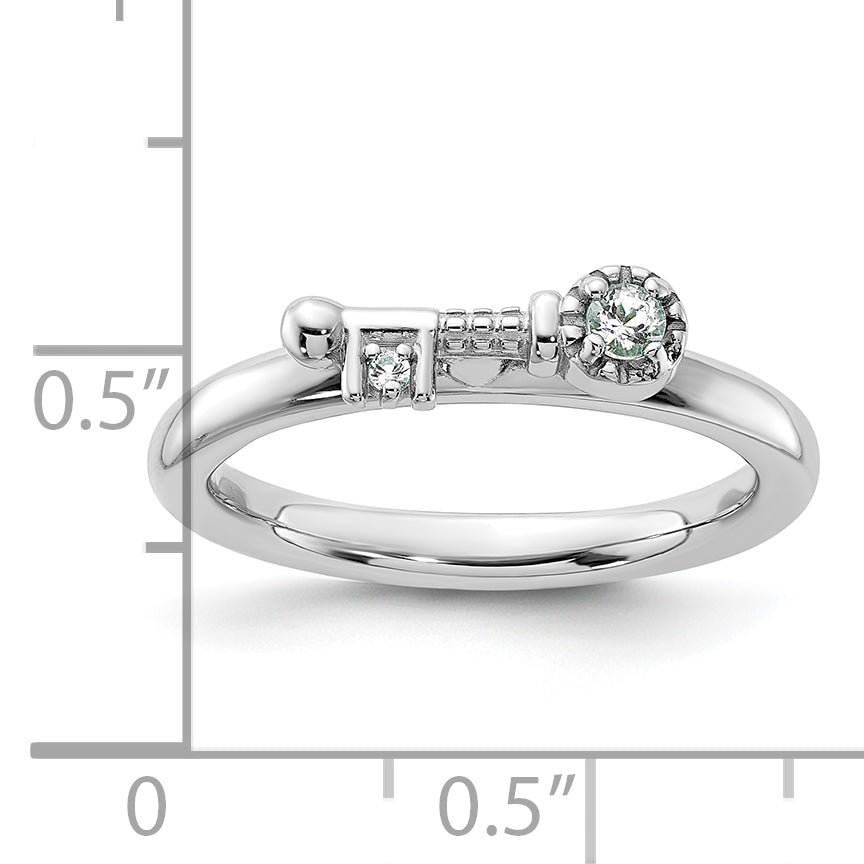 Sterling Silver Stackable Expressions Rhodium-plated White Topaz Key Ring