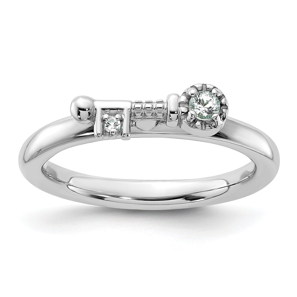 Sterling Silver Stackable Expressions Rhodium-plated White Topaz Key Ring