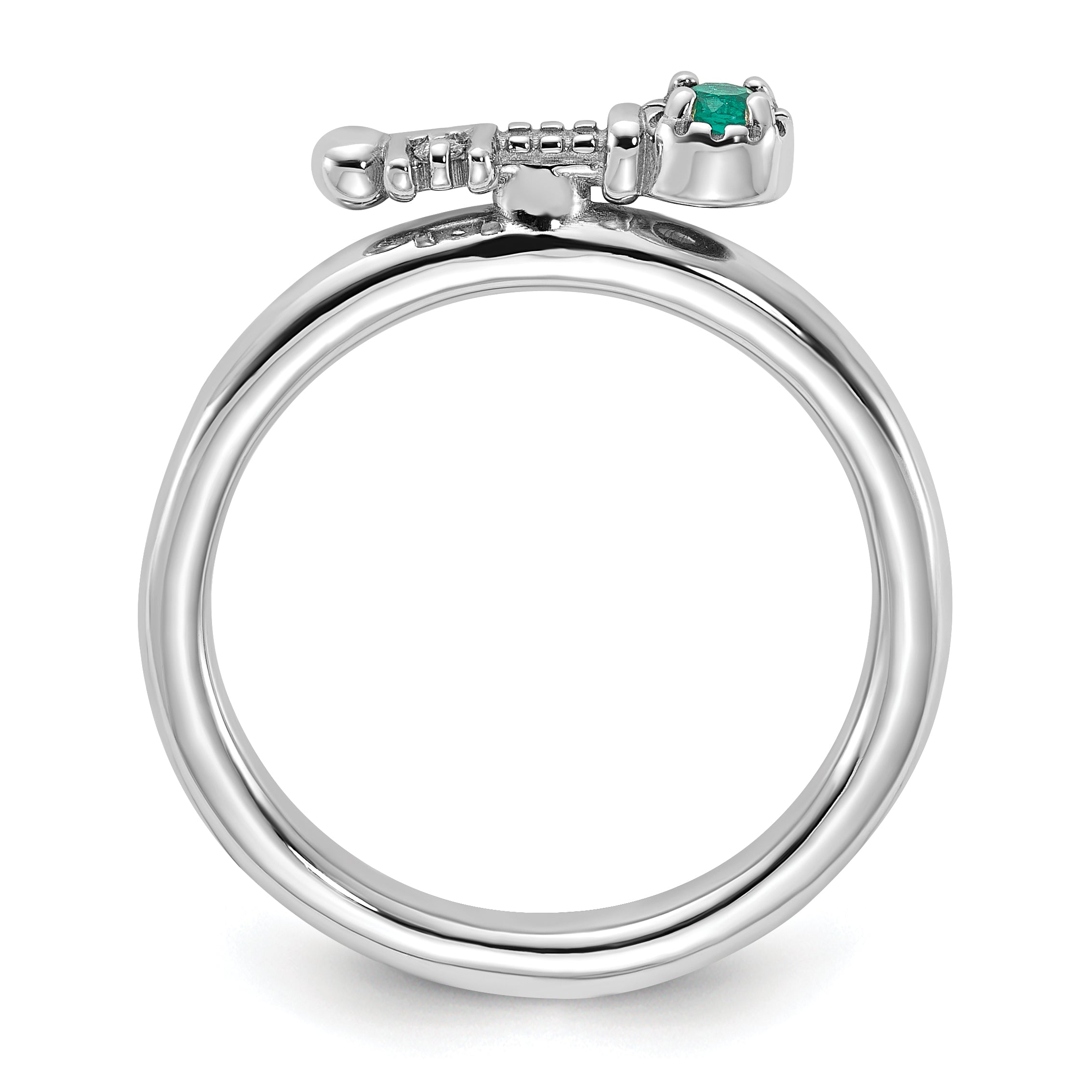 Sterling Silver Stackable Expressions Rhodium-plated Created Emerald and White Topaz Key Ring