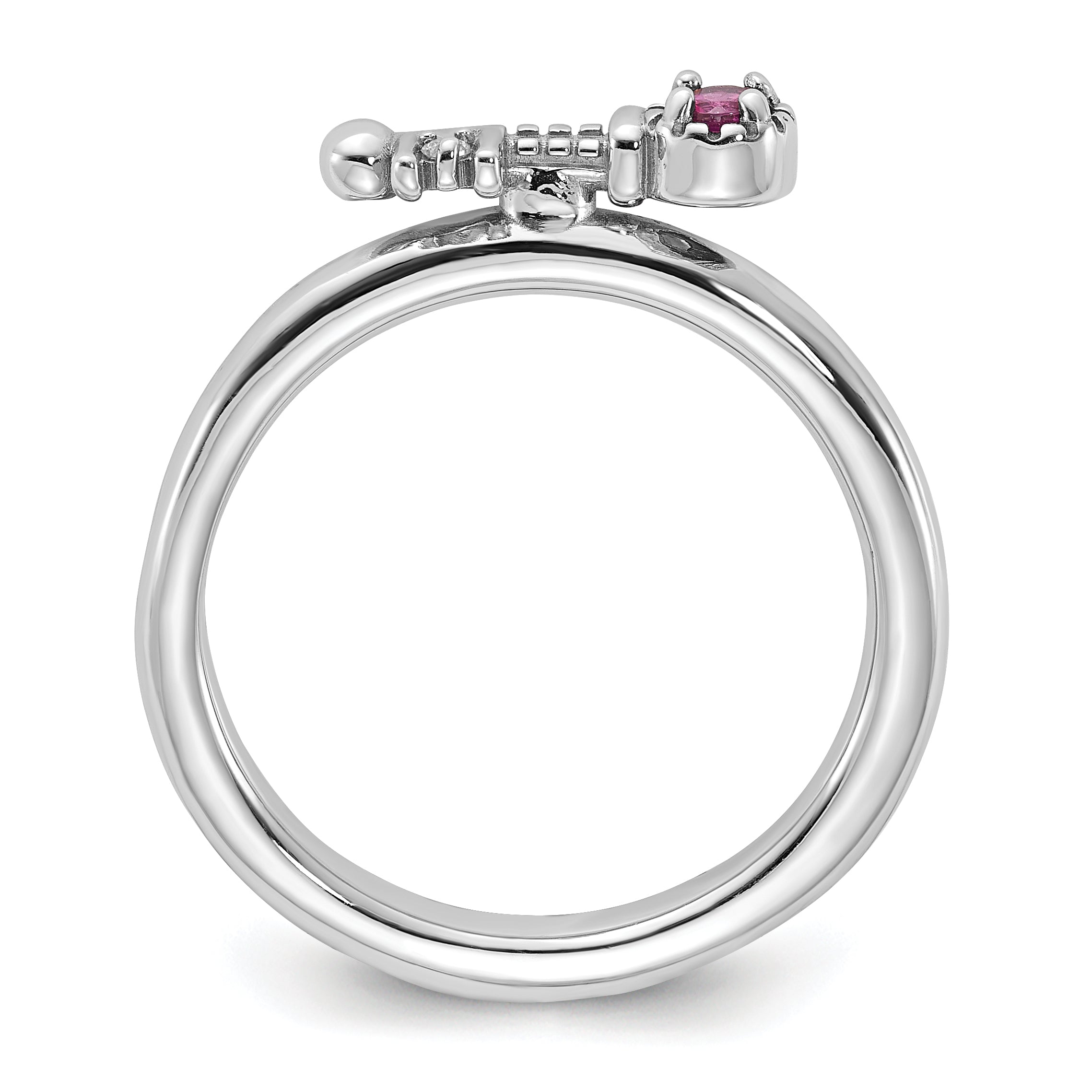 Sterling Silver Stackable Expressions Rhodium-plated Rhodolite Garnet and White Topaz Key Ring Secondary image