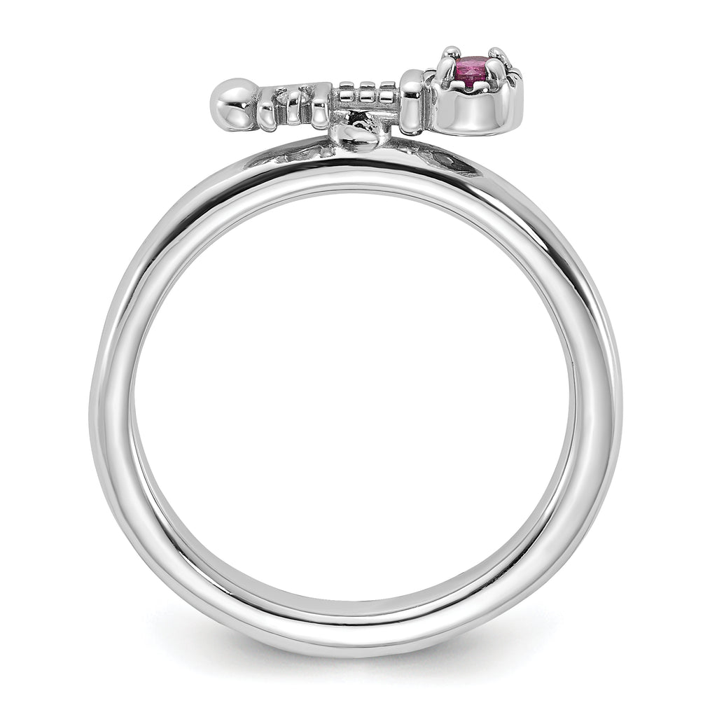 Sterling Silver Stackable Expressions Rhodium-plated Rhodolite Garnet and White Topaz Key Ring