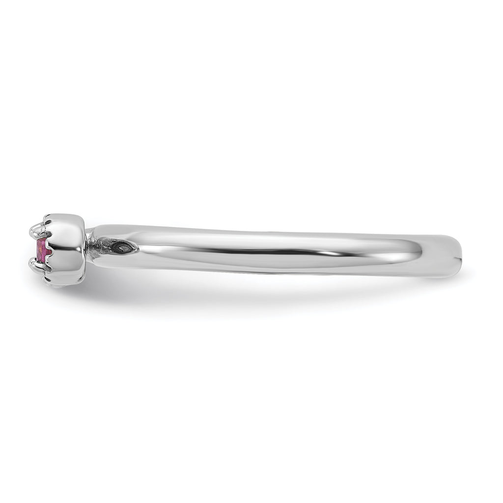 Sterling Silver Stackable Expressions Rhodium-plated Rhodolite Garnet and White Topaz Key Ring