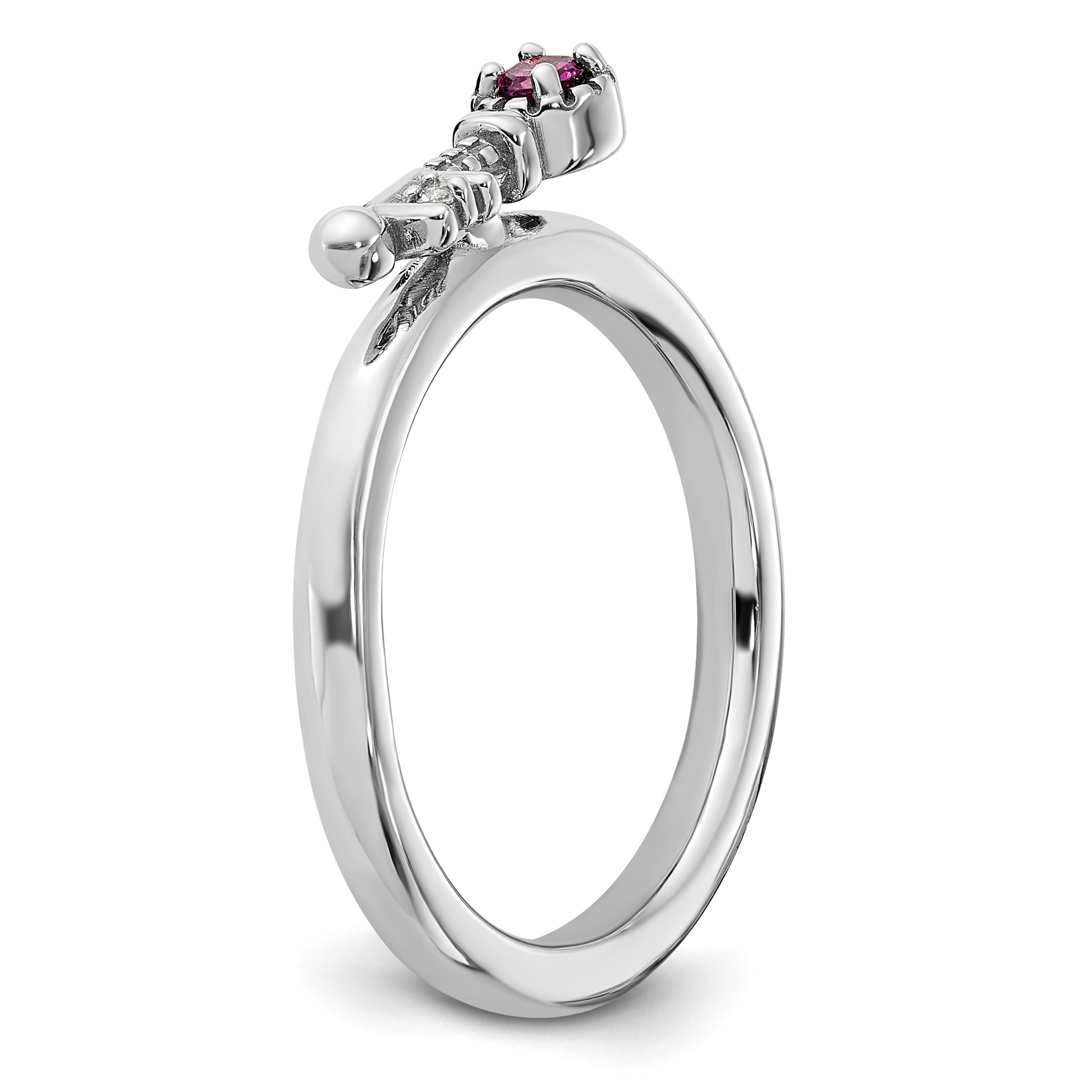 Sterling Silver Stackable Expressions Rhodium-plated Rhodolite Garnet and White Topaz Key Ring