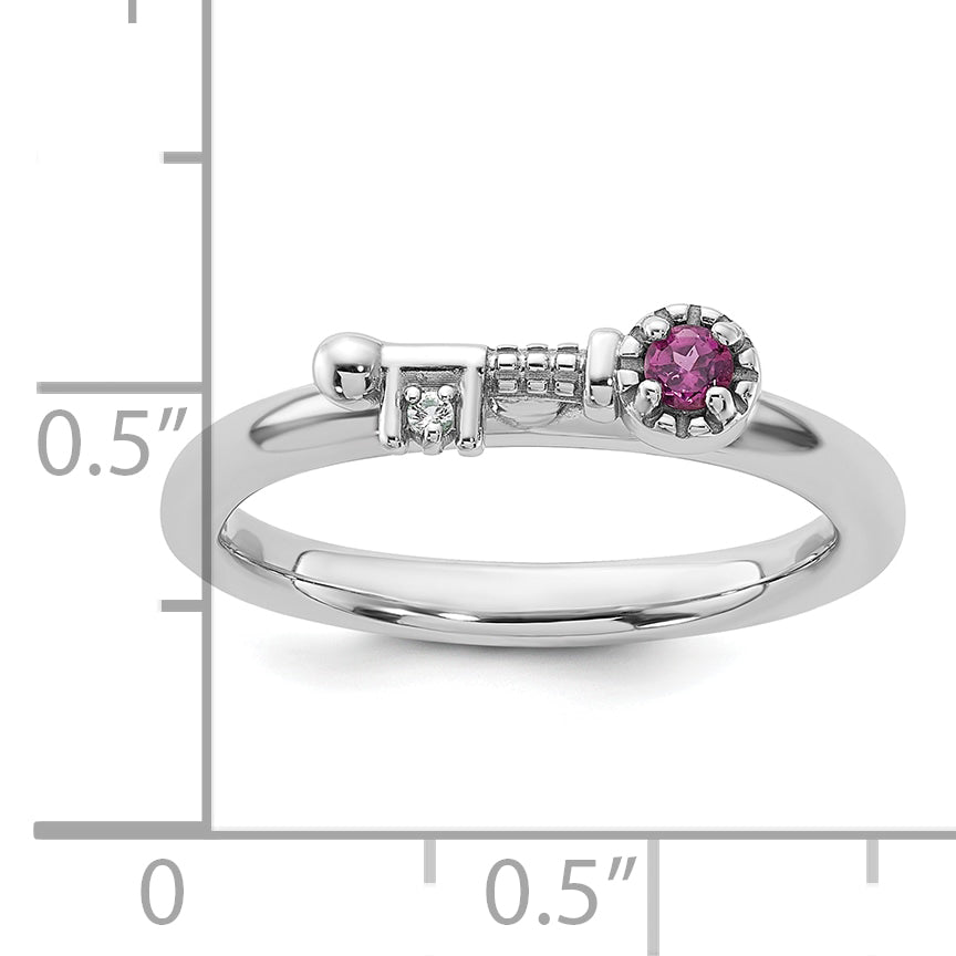 Sterling Silver Stackable Expressions Rhodium-plated Rhodolite Garnet and White Topaz Key Ring