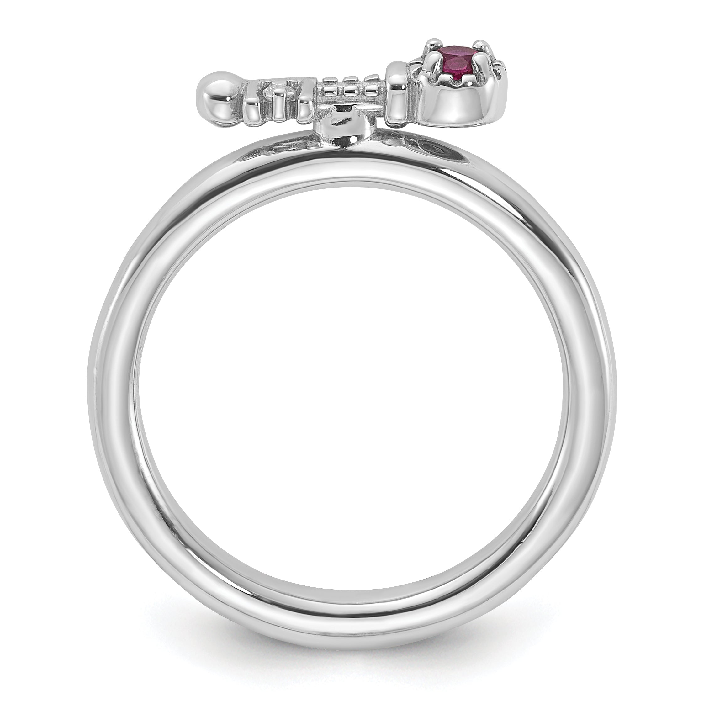 Sterling Silver Stackable Expressions Rhodium-plated Created Ruby and White Topaz Key Ring Secondary image