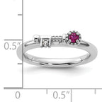 Sterling Silver Stackable Expressions Rhodium-plated Created Ruby and White Topaz Key Ring