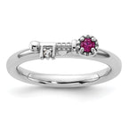 Sterling Silver Stackable Expressions Rhodium-plated Created Ruby and White Topaz Key Ring