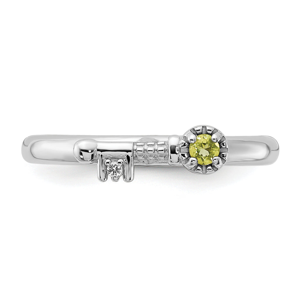 Sterling Silver Stackable Expressions Rhodium-plated Peridot and White Topaz Key Ring
