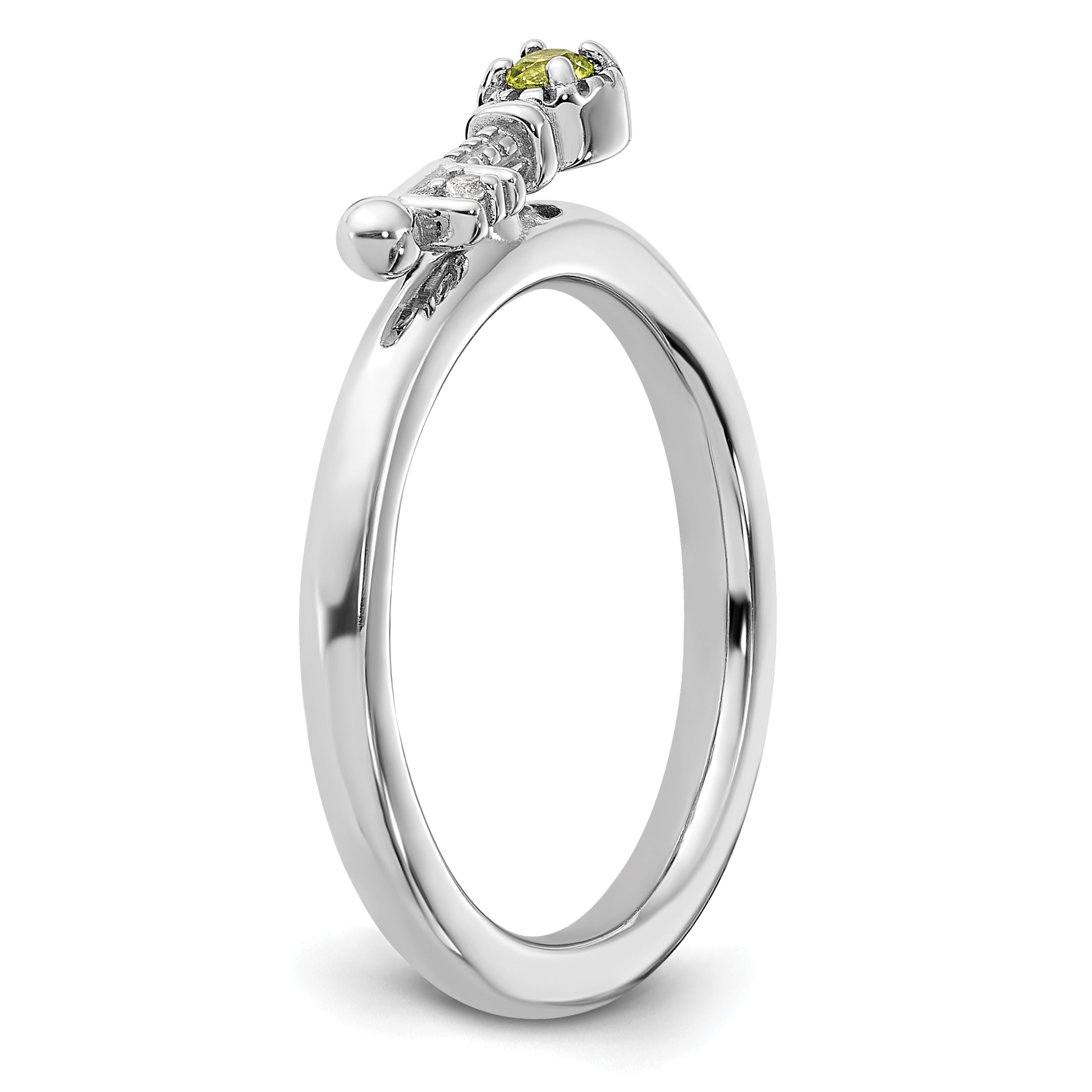 Sterling Silver Stackable Expressions Rhodium-plated Peridot and White Topaz Key Ring