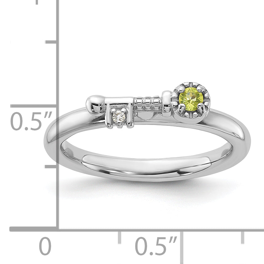 Sterling Silver Stackable Expressions Rhodium-plated Peridot and White Topaz Key Ring