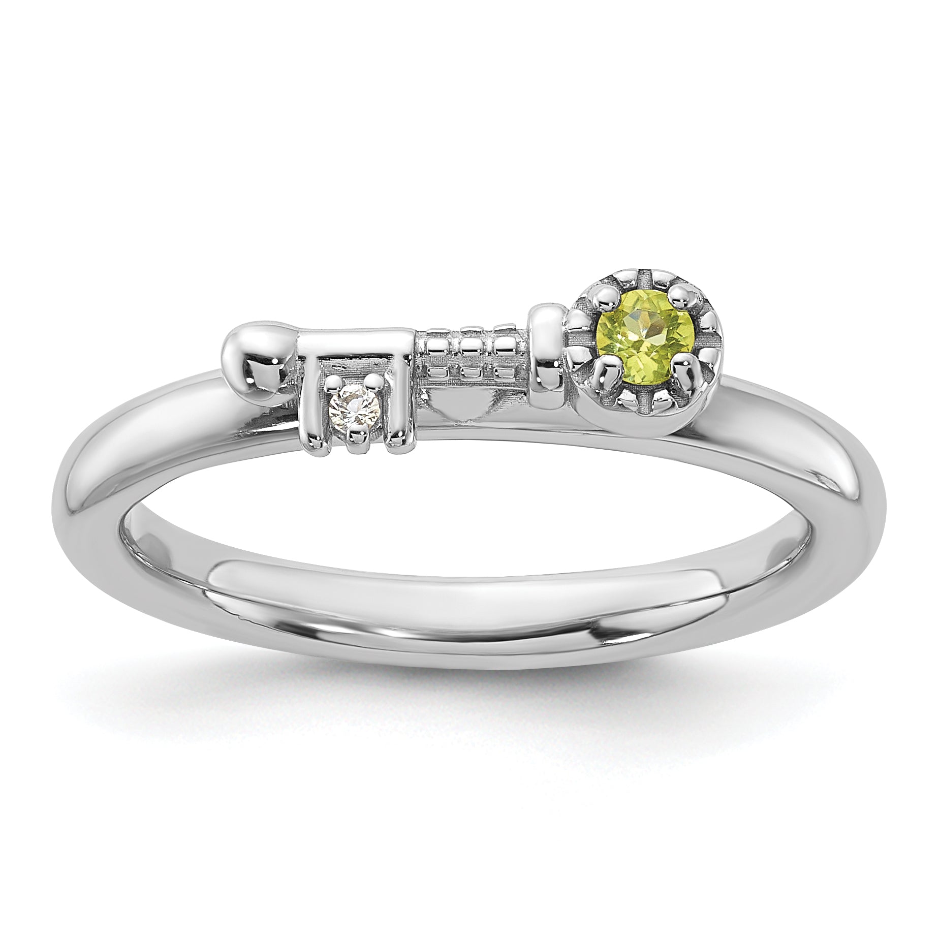 Sterling Silver Stackable Expressions Rhodium-plated Peridot and White Topaz Key Ring