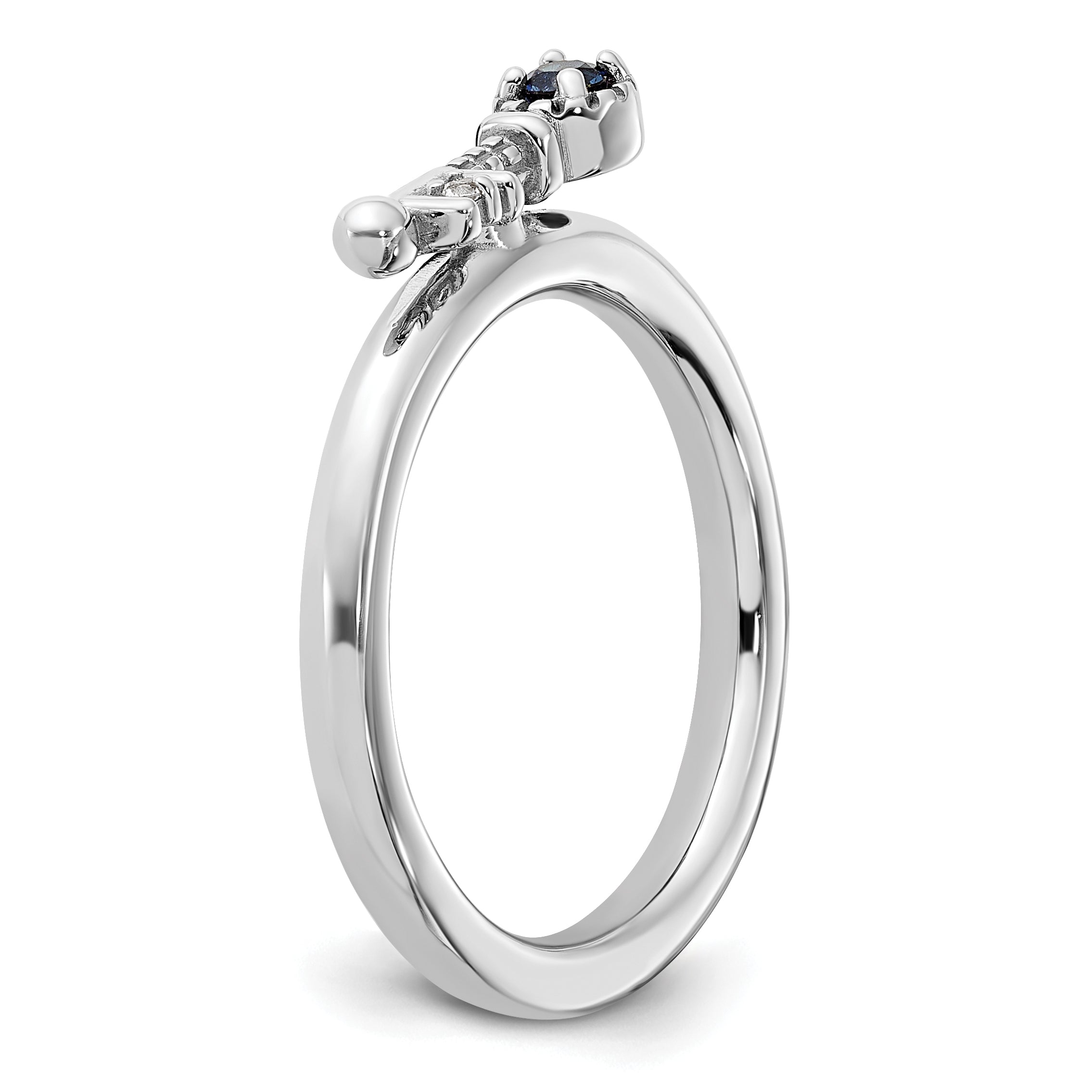 Sterling Silver Stackable Expressions Rhodium-plated Created Sapphire and White Topaz Key Ring