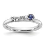 Sterling Silver Stackable Expressions Rhodium-plated Created Sapphire and White Topaz Key Ring