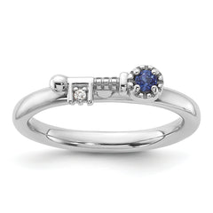 Sterling Silver Stackable Expressions Rhodium-plated Created Sapphire and White Topaz Key Ring
