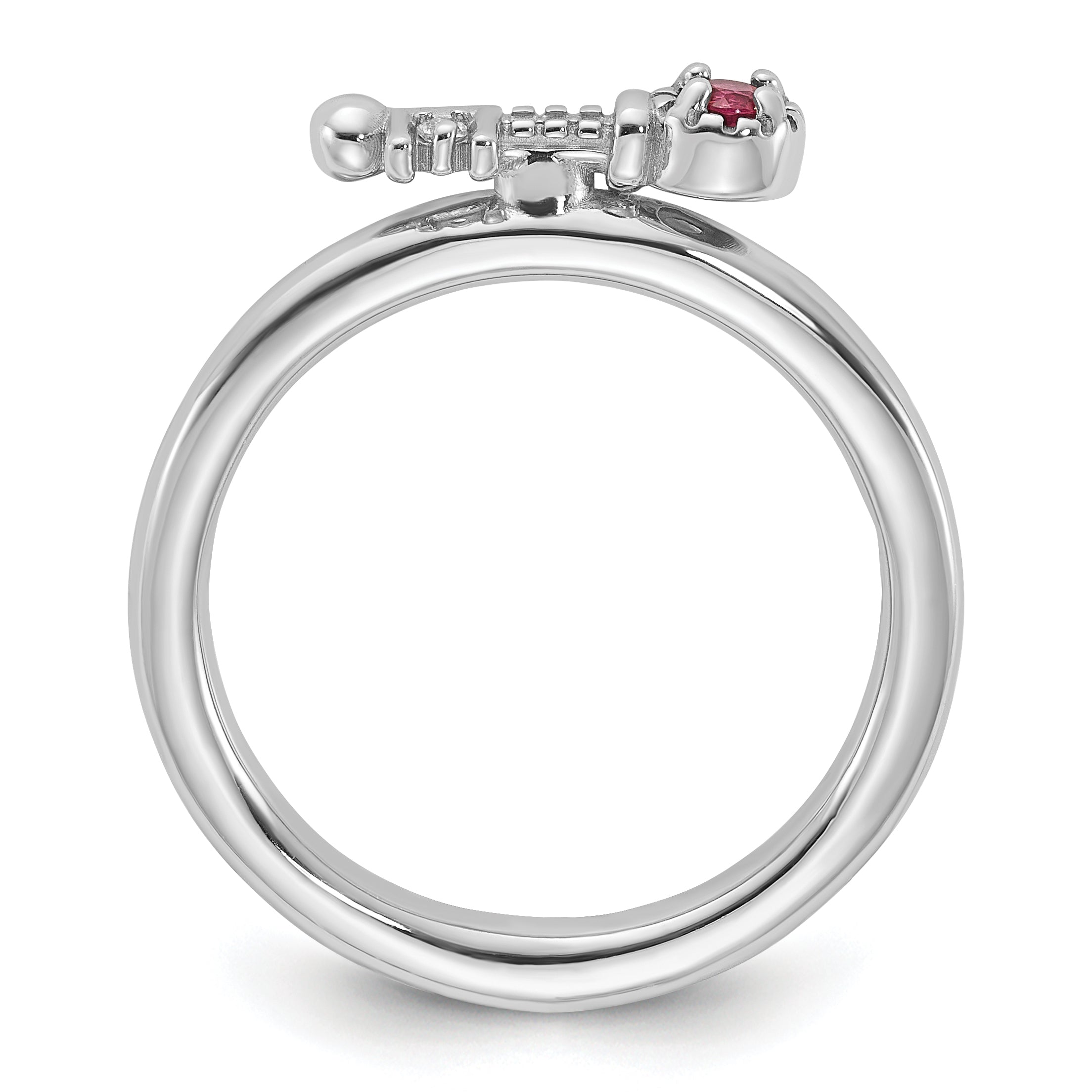 Sterling Silver Stackable Expressions Rhodium-plated Pink Tourmaline and White Topaz Key Ring