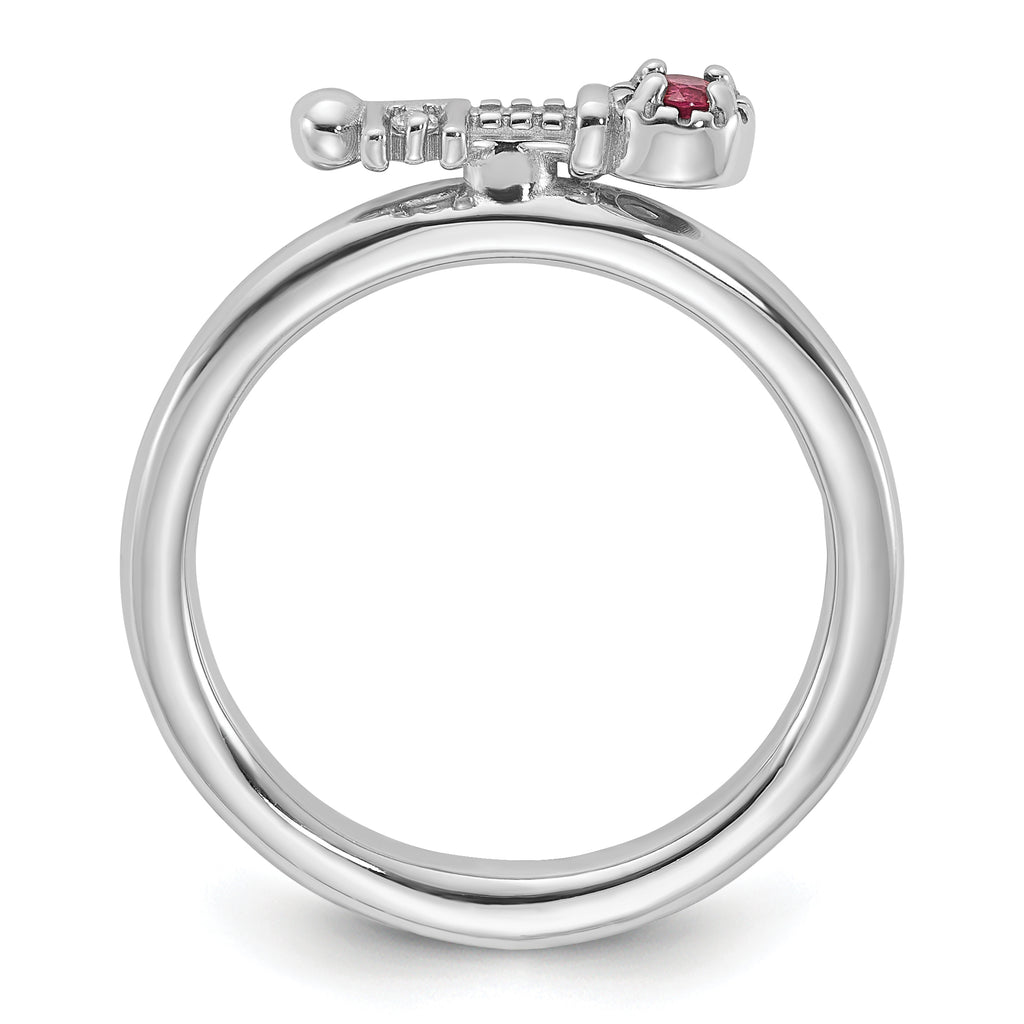 Sterling Silver Stackable Expressions Rhodium-plated Pink Tourmaline and White Topaz Key Ring