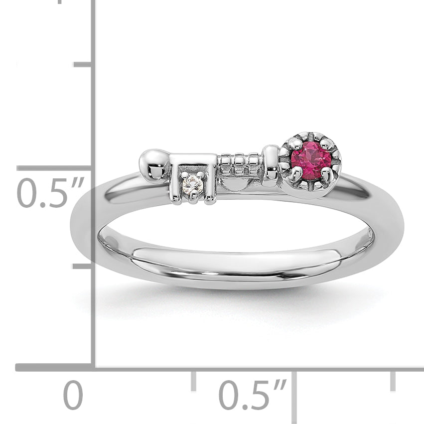 Sterling Silver Stackable Expressions Rhodium-plated Pink Tourmaline and White Topaz Key Ring