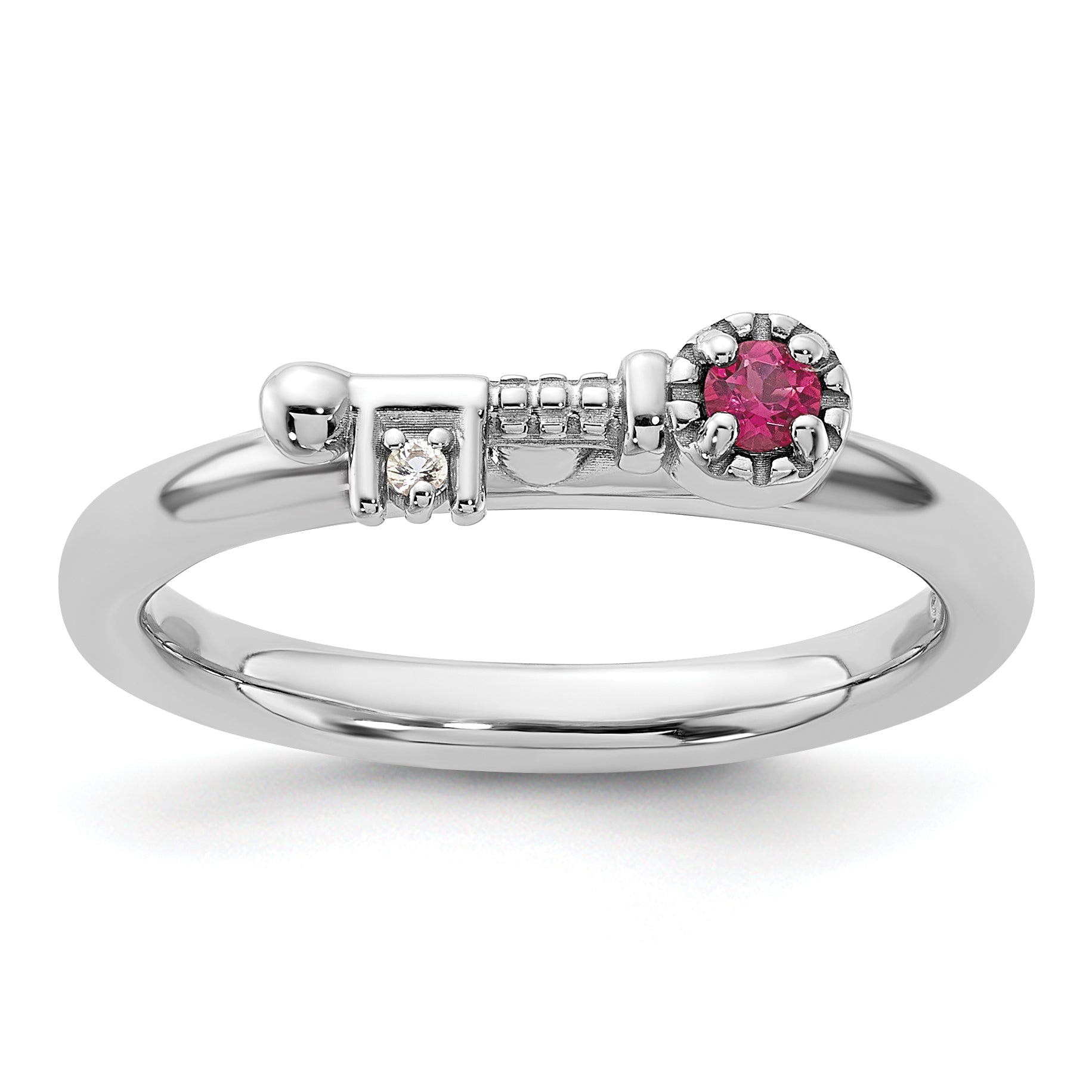 Sterling Silver Stackable Expressions Rhodium-plated Pink Tourmaline and White Topaz Key Ring Main image