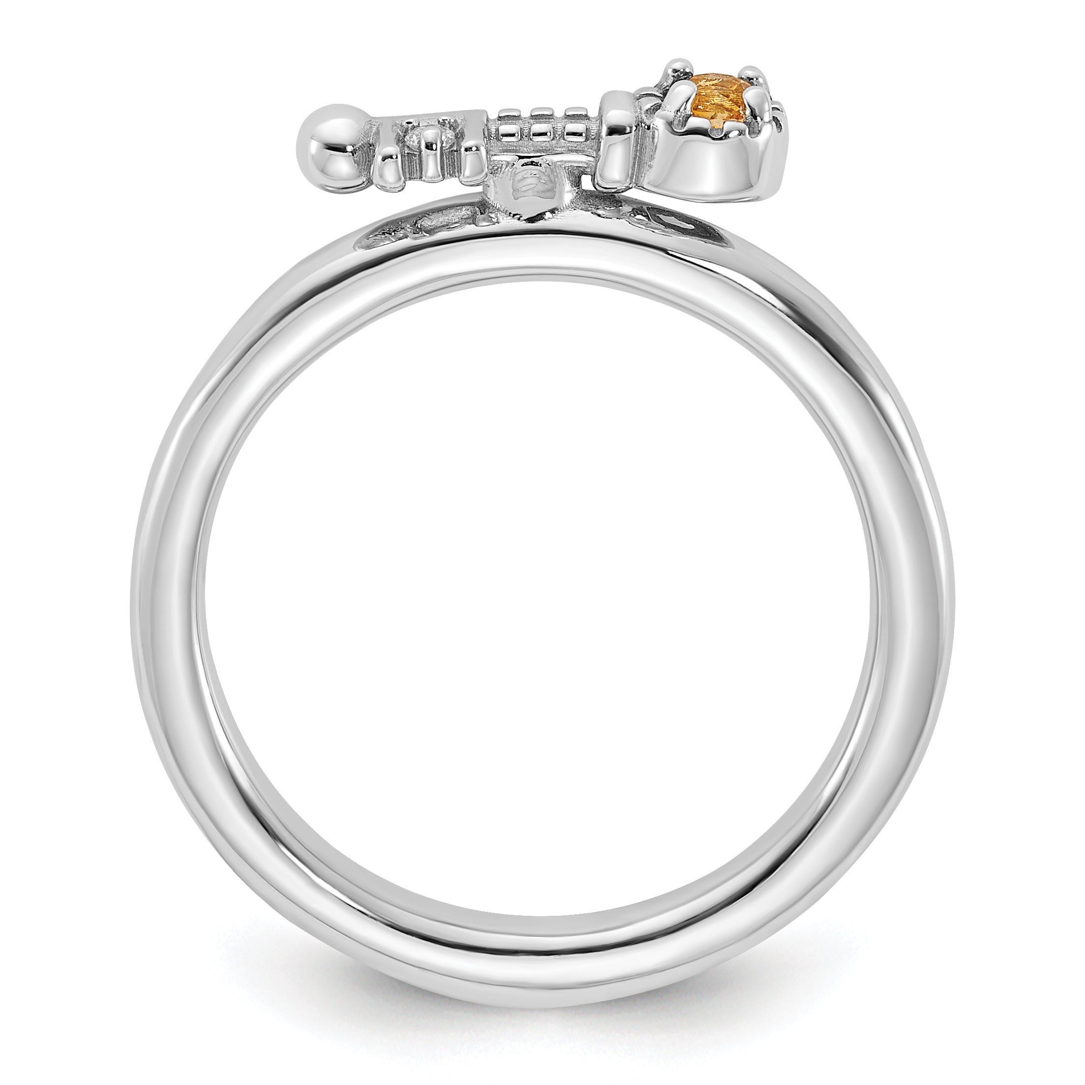 Sterling Silver Stackable Expressions Rhodium-plated Citrine and White Topaz Key Ring