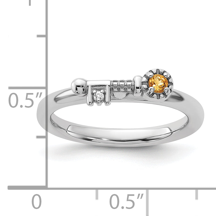 Sterling Silver Stackable Expressions Rhodium-plated Citrine and White Topaz Key Ring