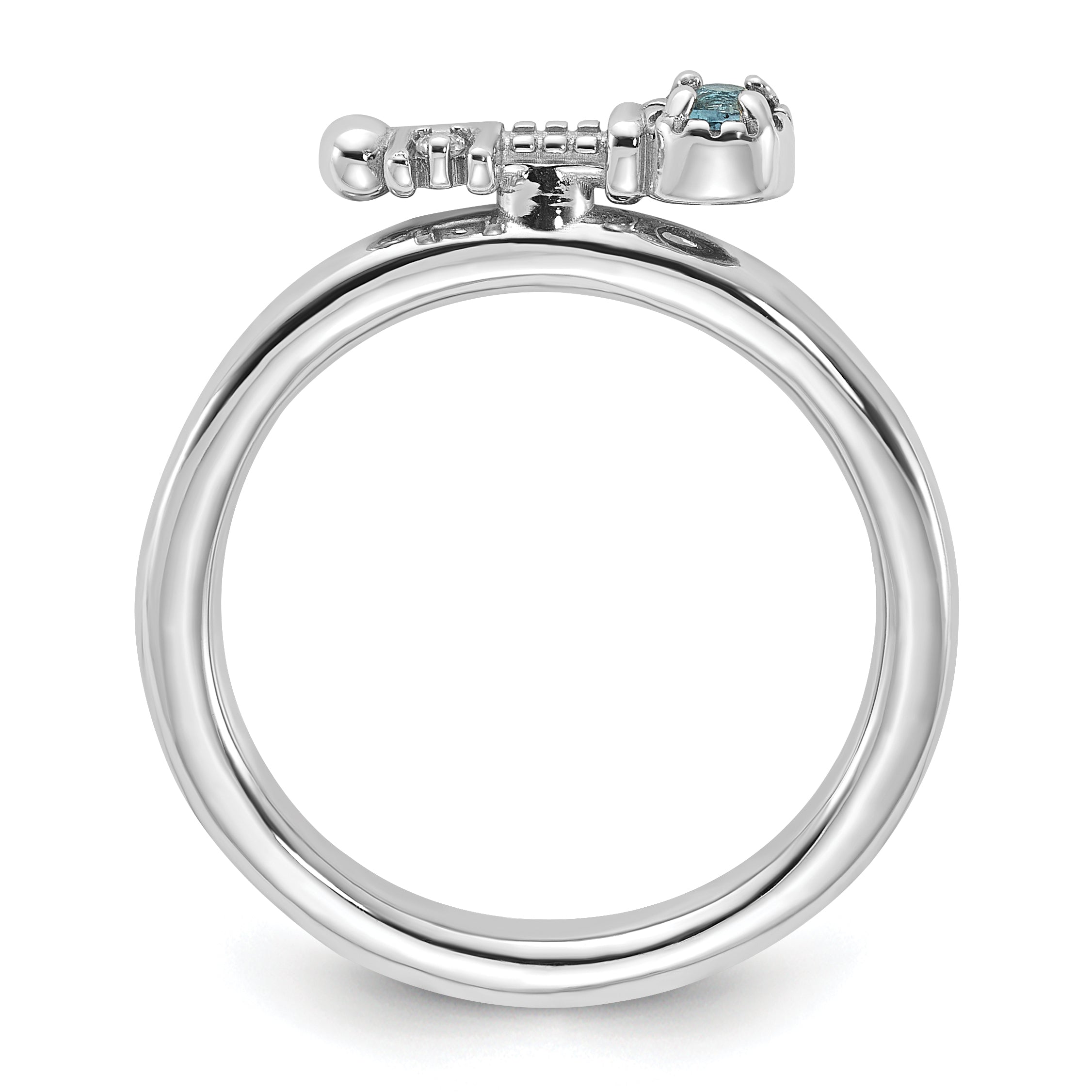 Sterling Silver Stackable Expressions Rhodium-plated Blue and White Topaz Key Ring Secondary image