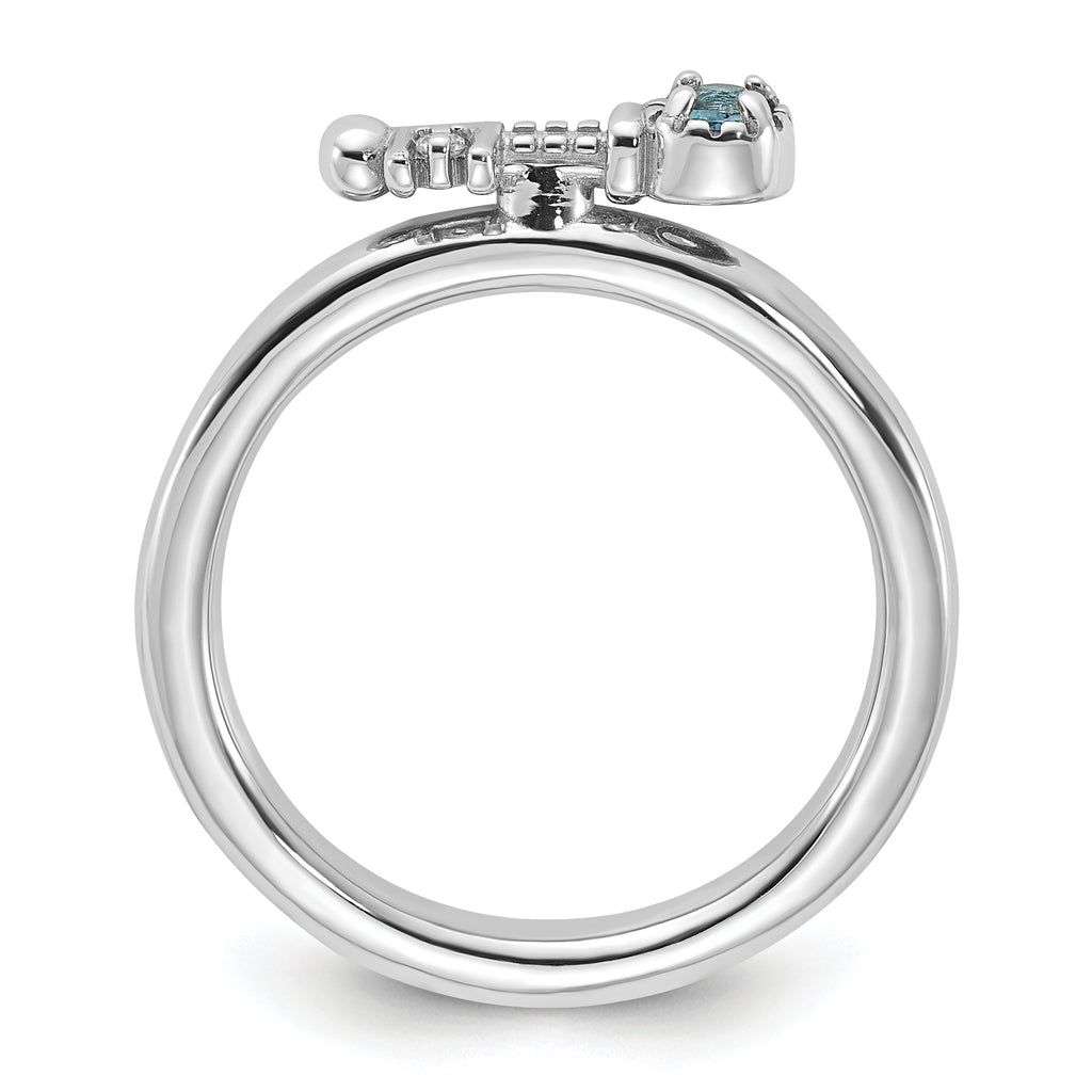 Sterling Silver Stackable Expressions Rhodium-plated Blue and White Topaz Key Ring