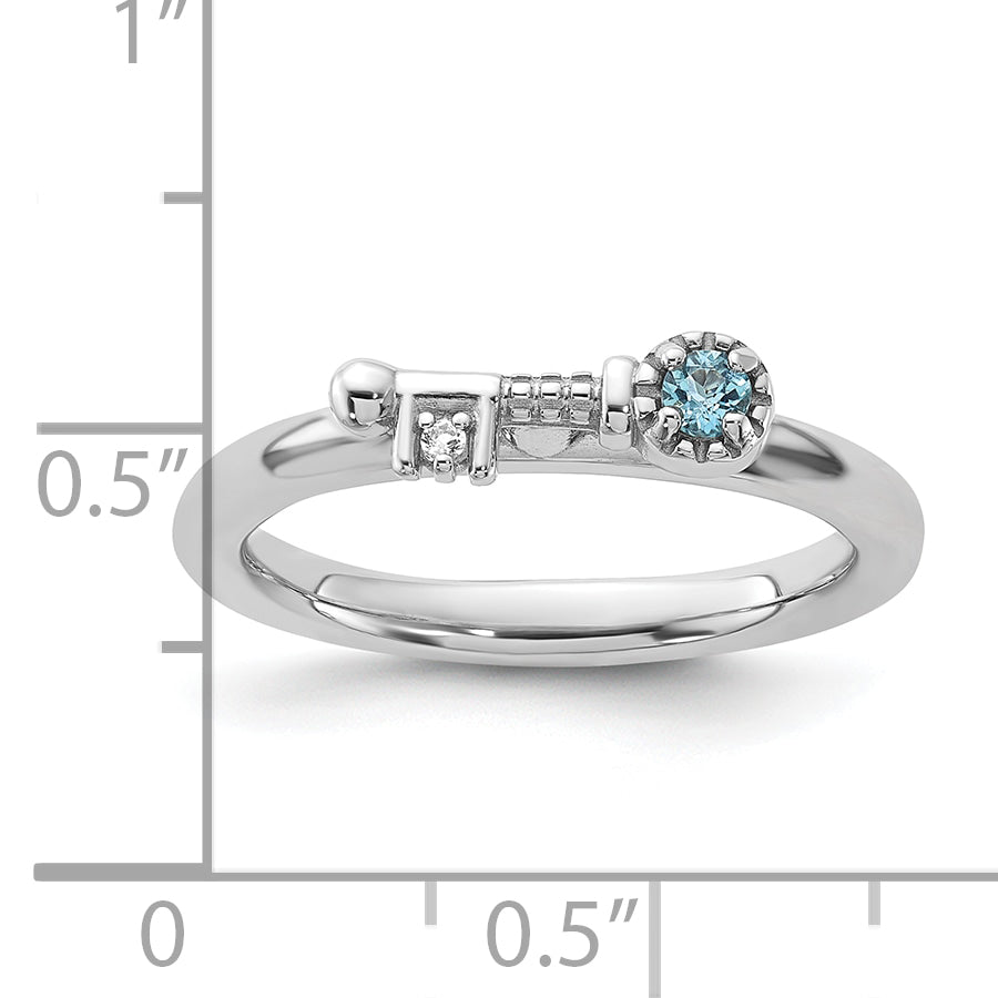 Sterling Silver Stackable Expressions Rhodium-plated Blue and White Topaz Key Ring