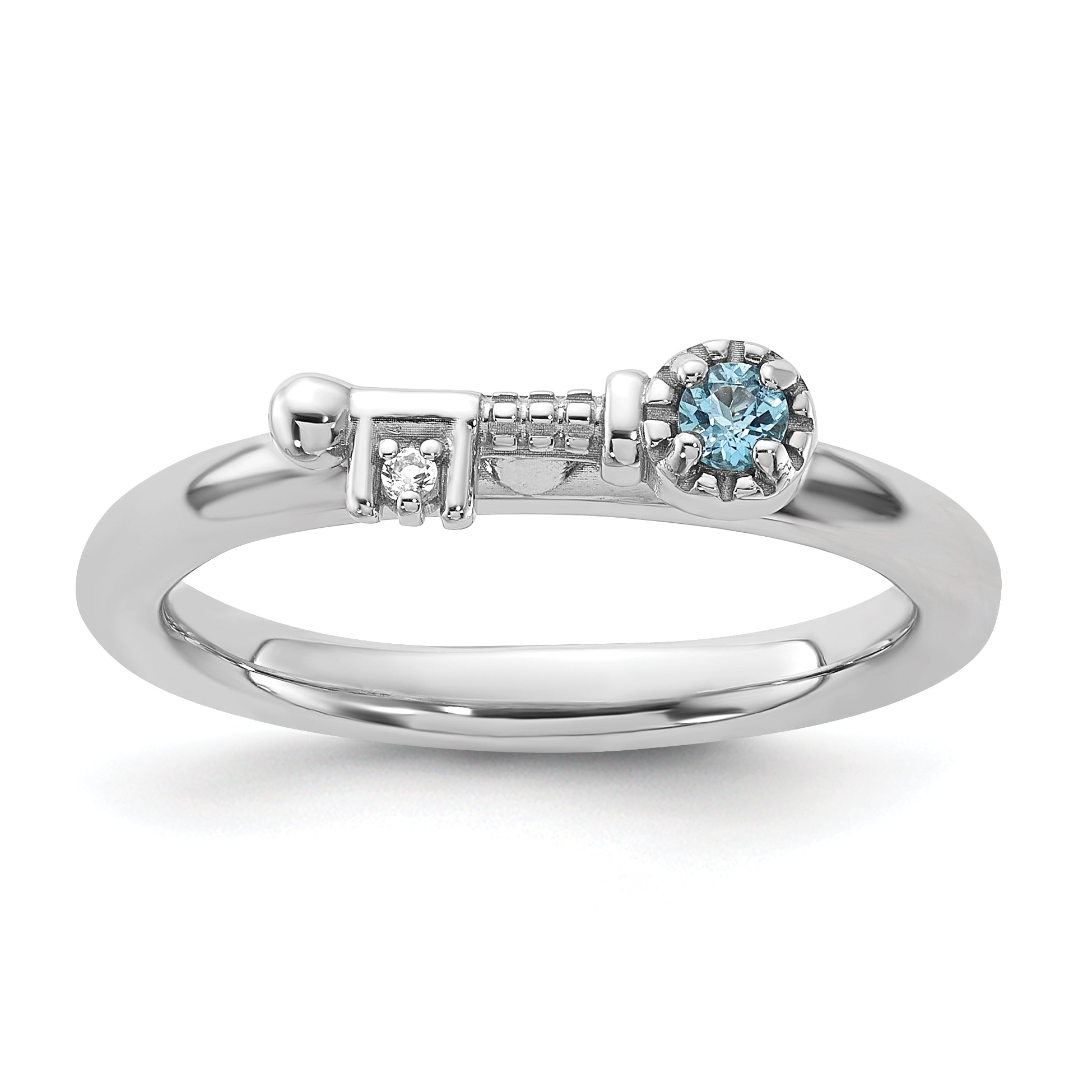 Sterling Silver Stackable Expressions Rhodium-plated Blue and White Topaz Key Ring