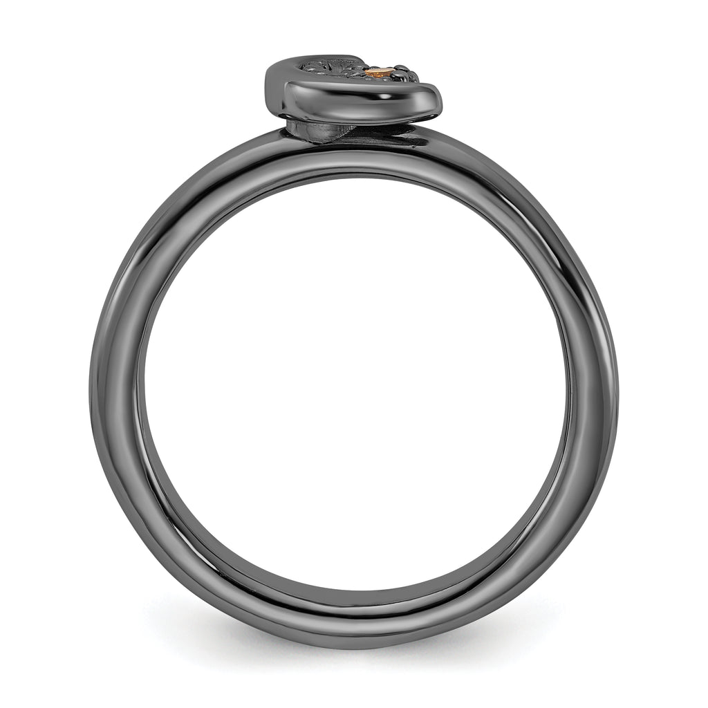 Sterling Silver Stackable Expressions Black Rhodium Citrine Moon Ring