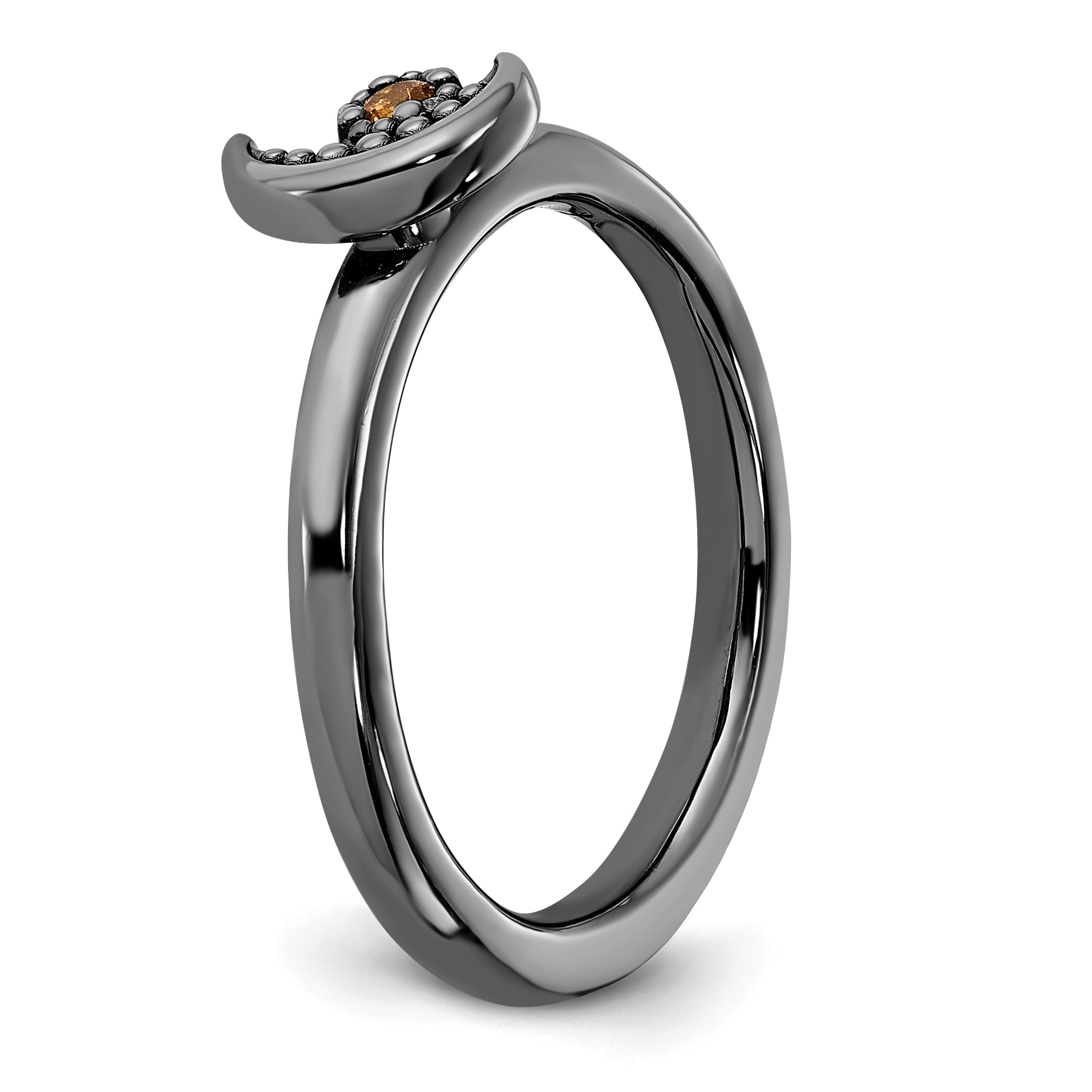 Sterling Silver Stackable Expressions Black Rhodium Citrine Moon Ring